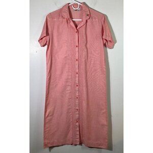 Womens Vintage Happenings Button House Dress Pleat Front Pink Red M